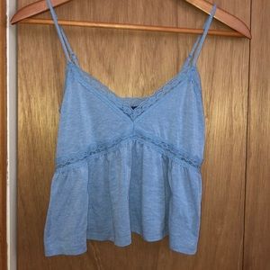 Light blue, lace trimmed, cropped tank